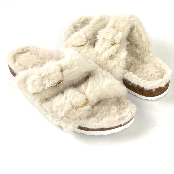 FITORY Womens Open Toe Sandal With Faux Rabbit Fur Size 7 - Picture 1 of 8